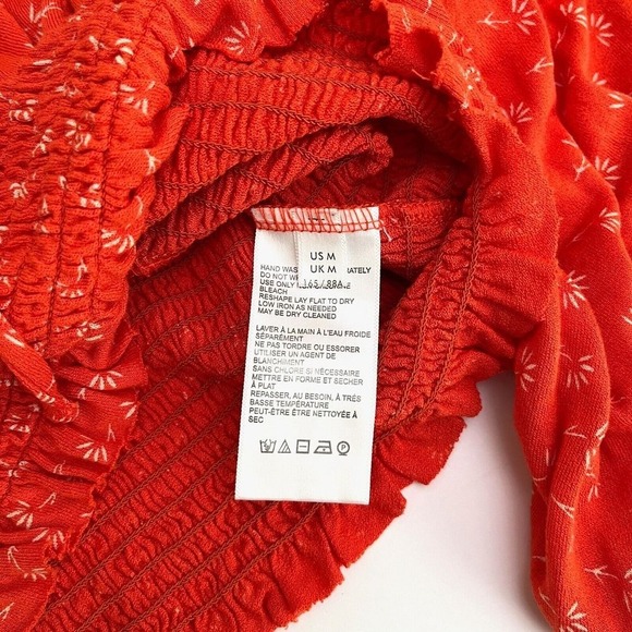 Urban Outfitters‎ Orange Floral Puffy Sleeve Stretchy Crop Top, Long Sleeve N7 - Picture 4 of 5